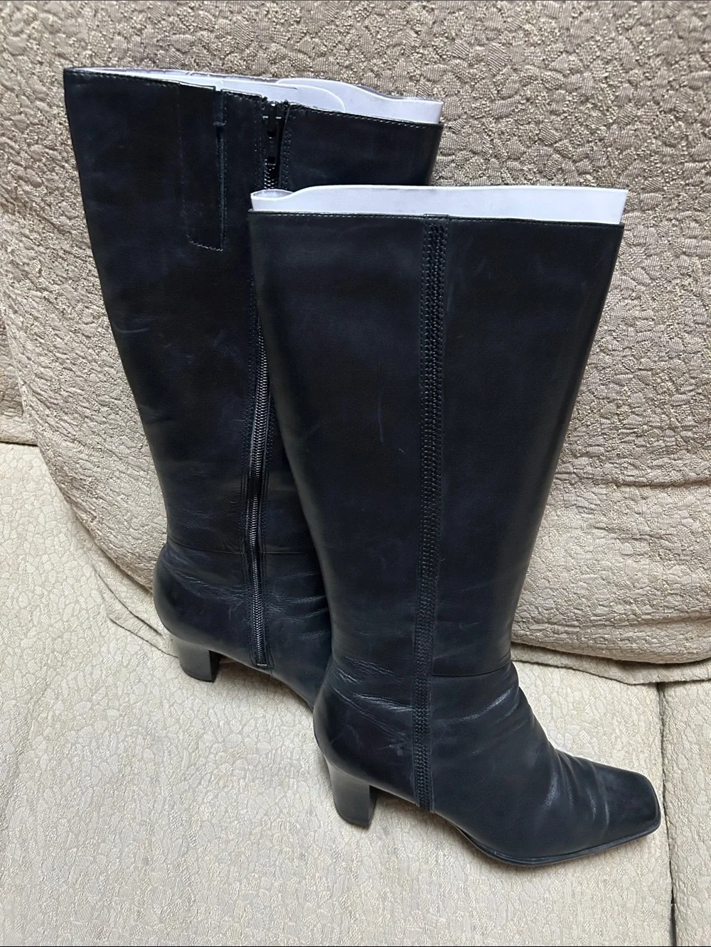 Women's Black Leather Knee-High Boots